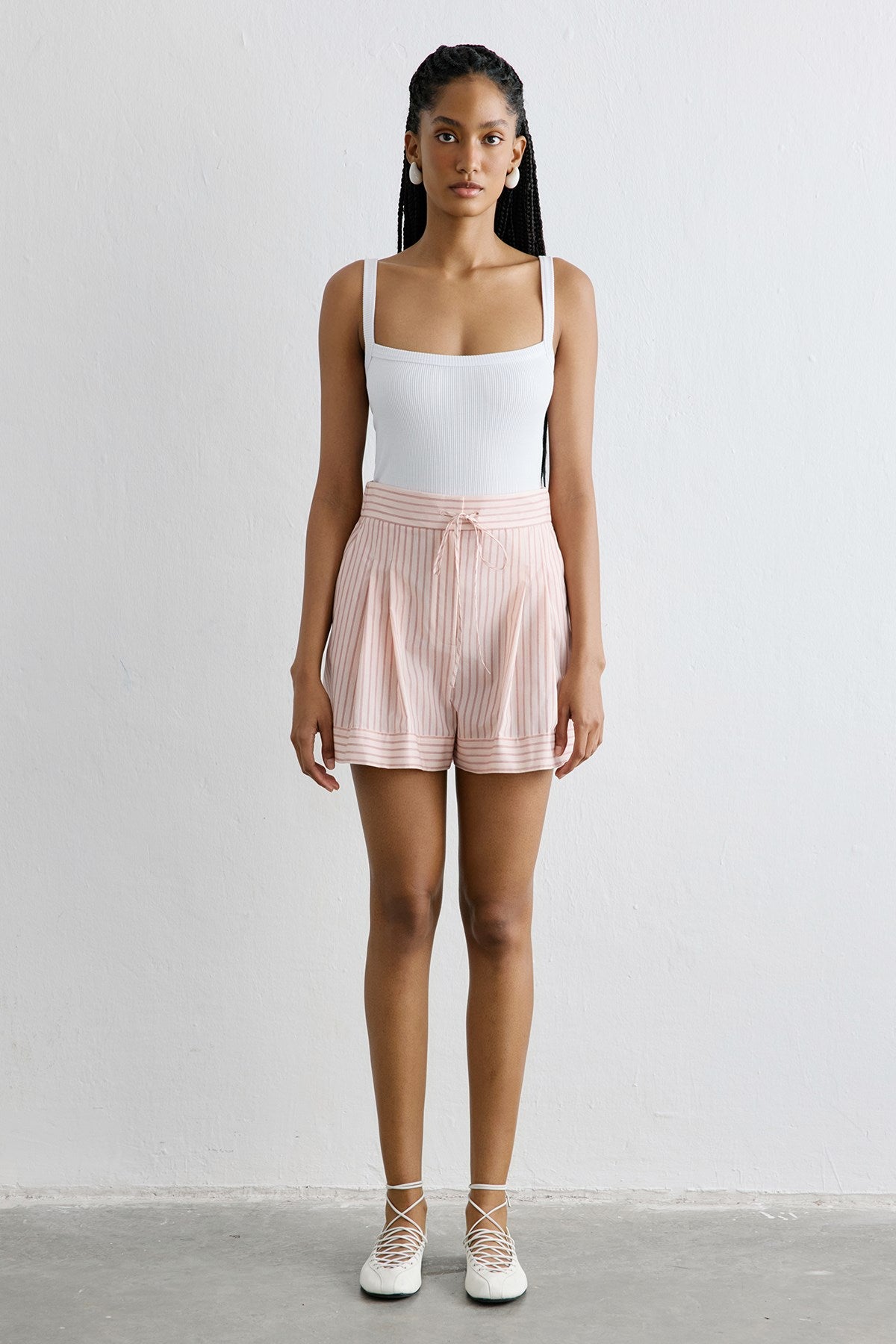Striped Pleated Wide Leg Powder Shorts