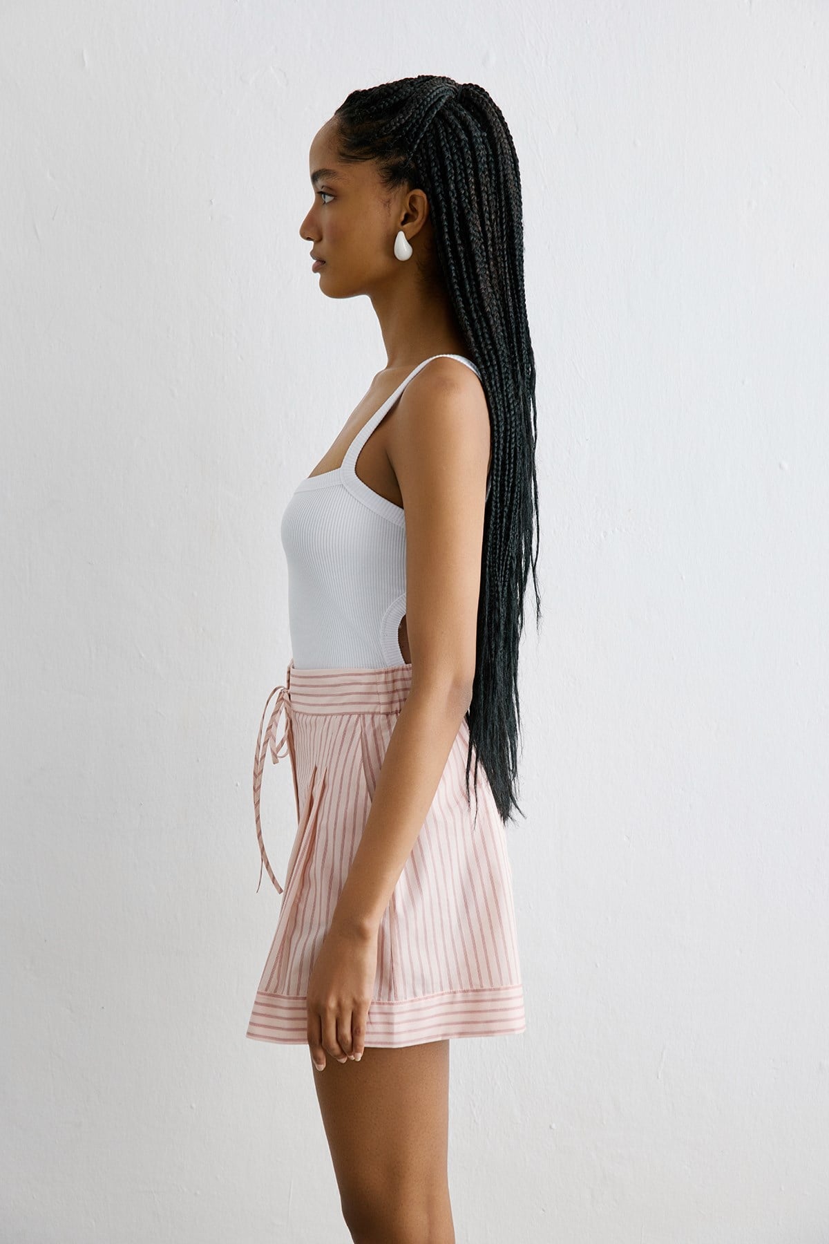 Striped Pleated Wide Leg Powder Shorts
