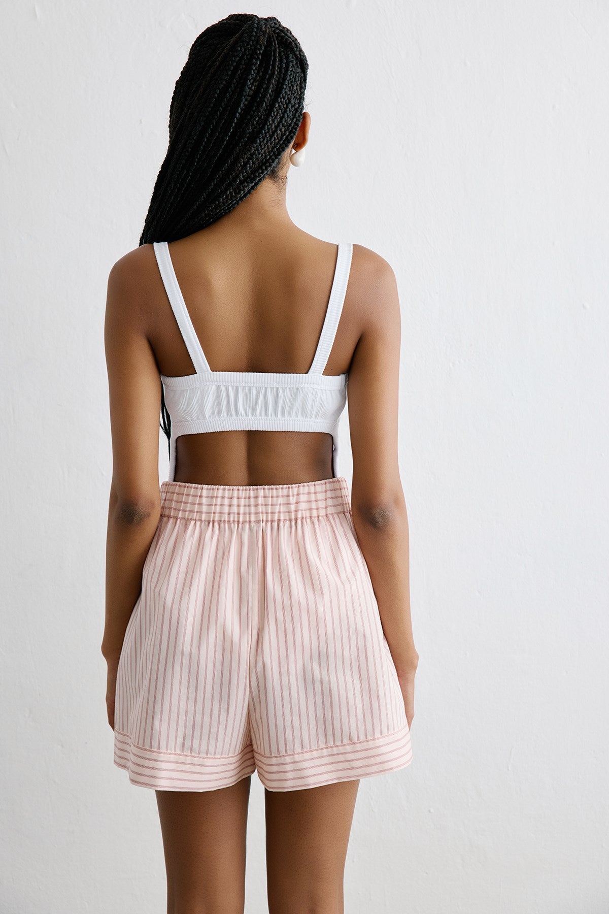 Striped Pleated Wide Leg Powder Shorts