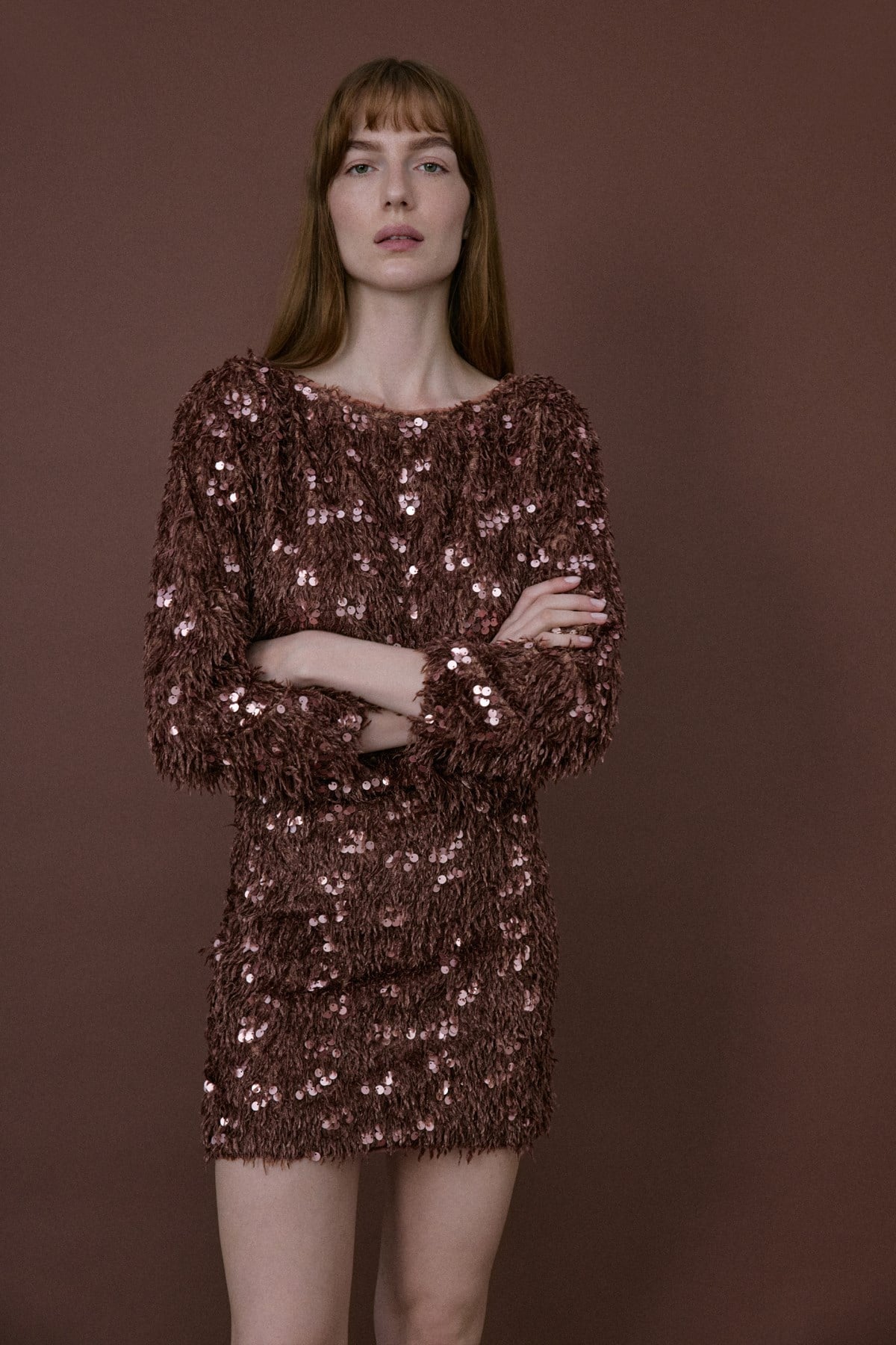 Textured Sequin Embroidered Mini Skirt