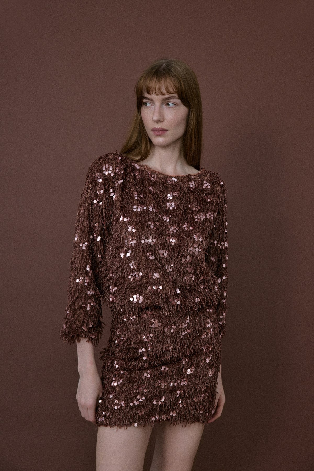 Textured Sequin Embroidered Mini Skirt