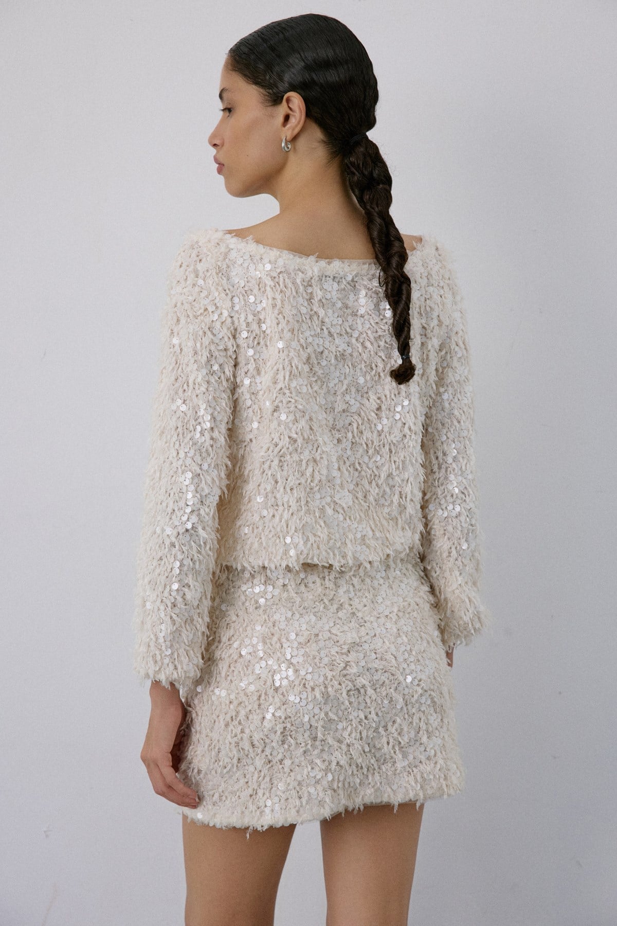 Textured Sequin Embroidered Mini Skirt