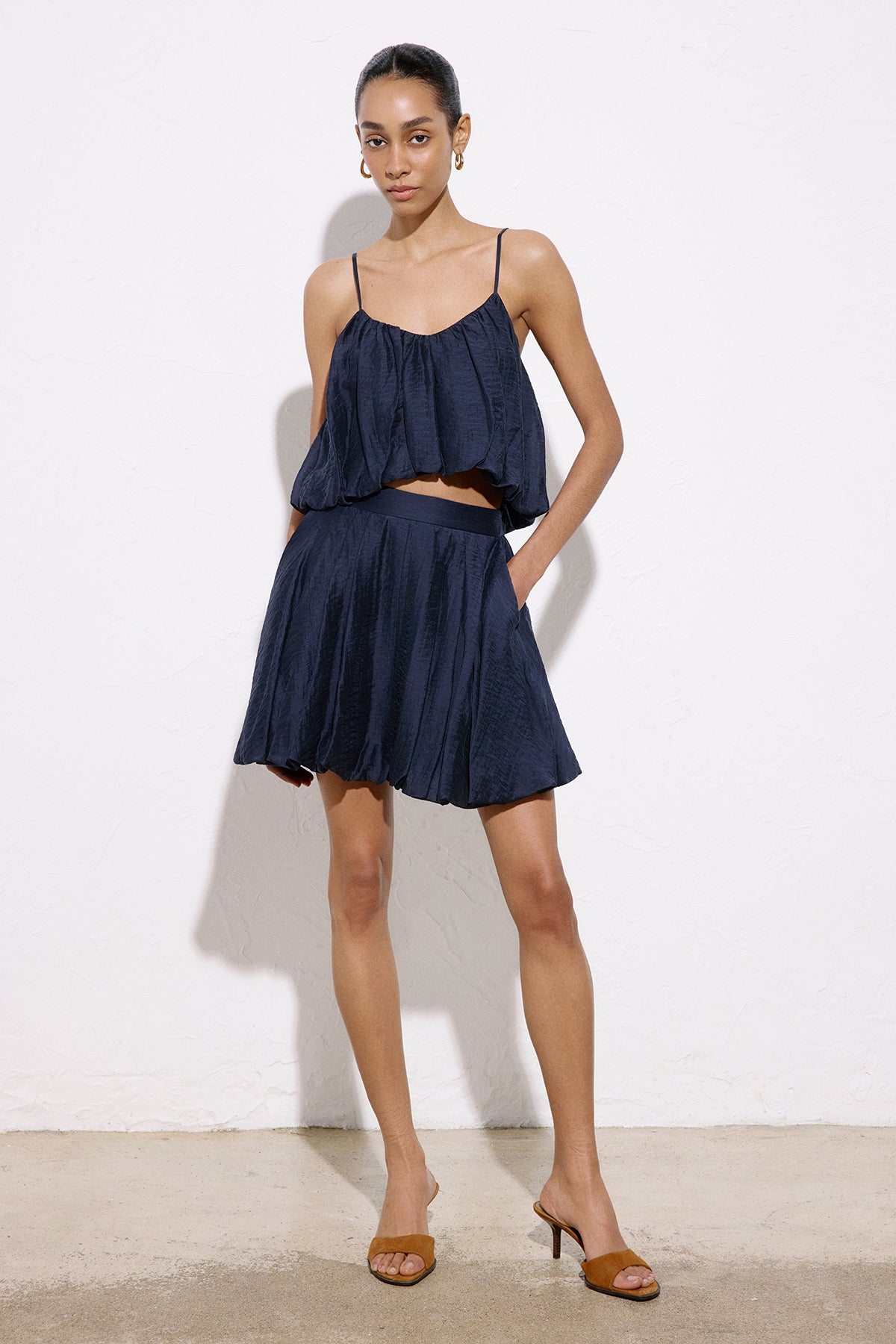 Thin Strap Crop Blue Blouse