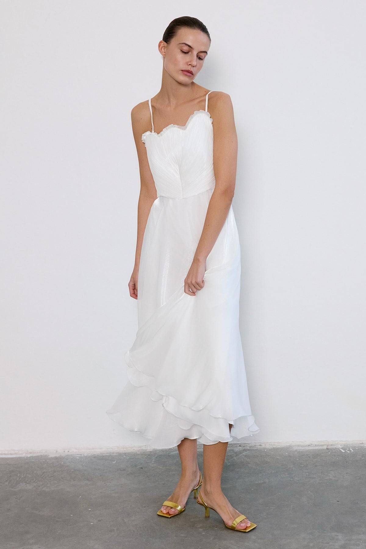 Thin Strap Flared Midi Dress