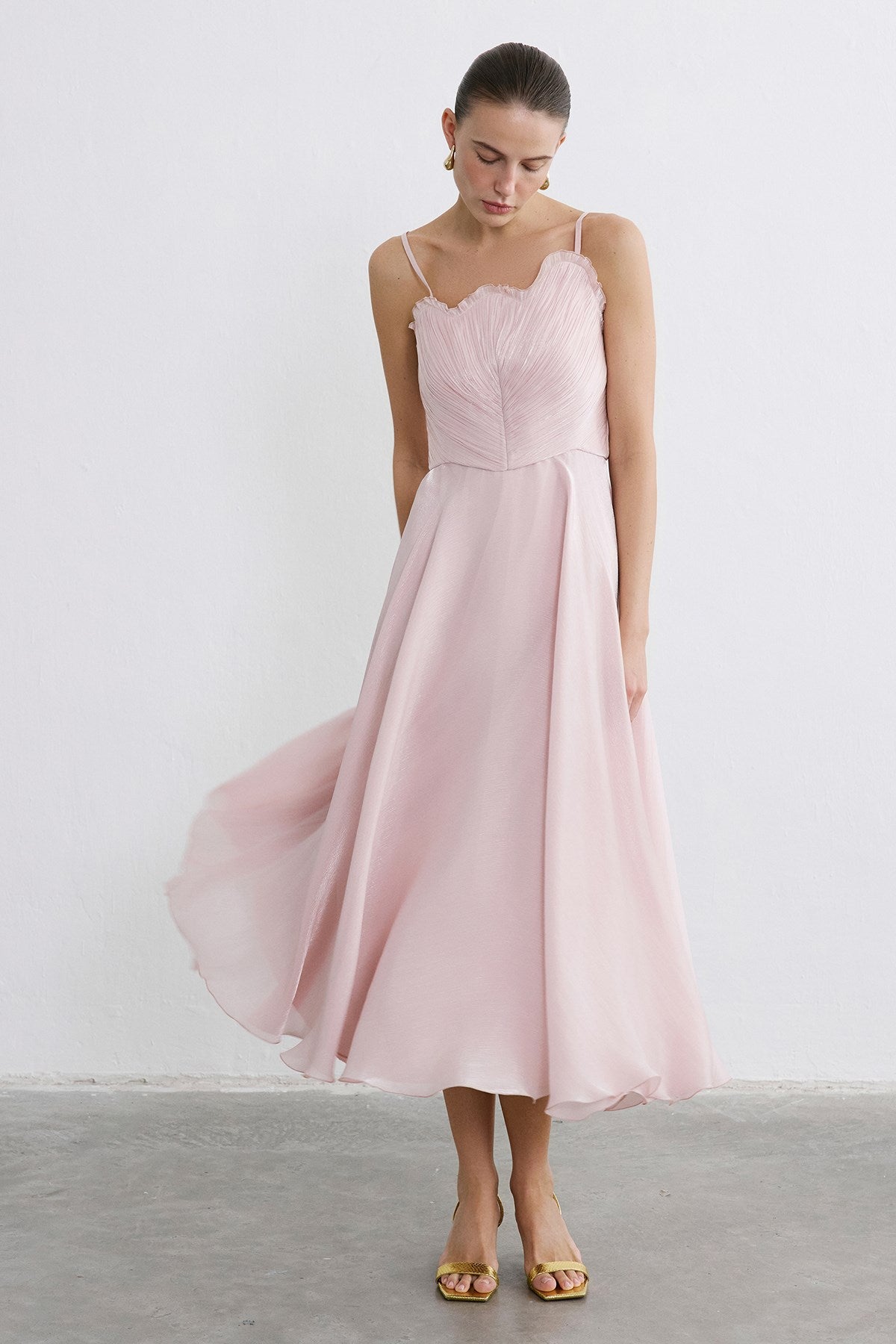 Thin Strap Flared Midi Dress