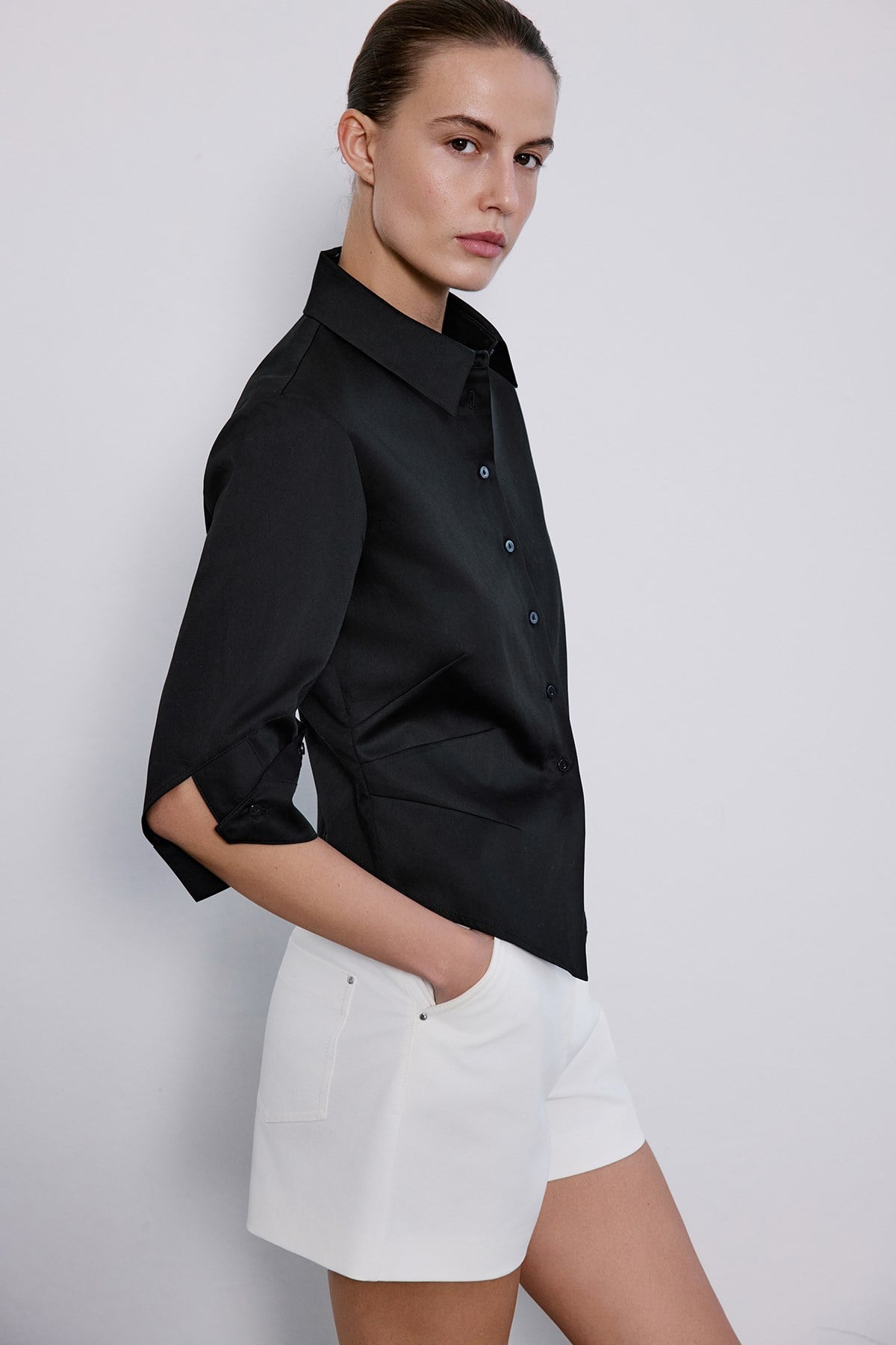 Three Quarter Sleeve Poplin Shirt