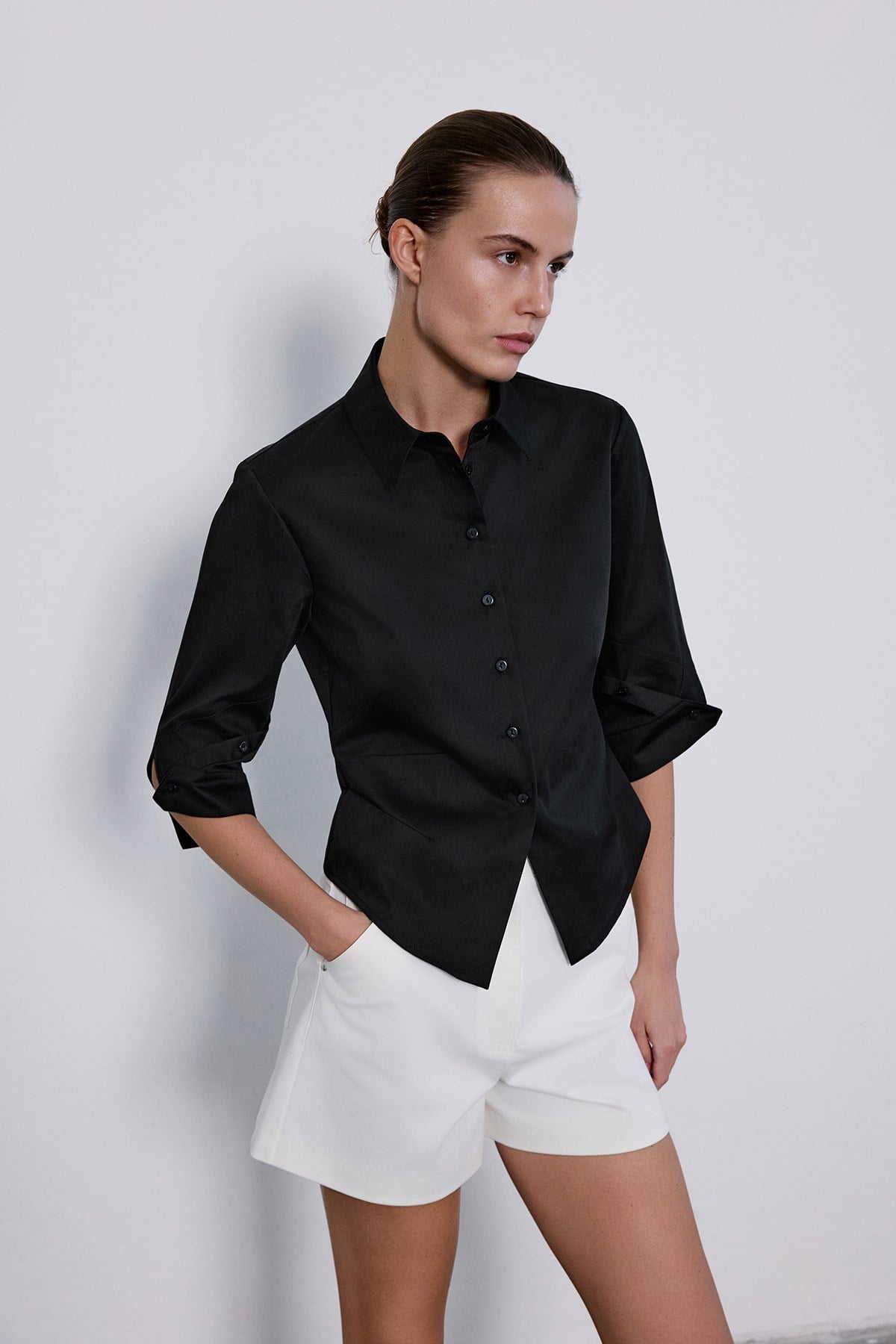 Three Quarter Sleeve Poplin Shirt
