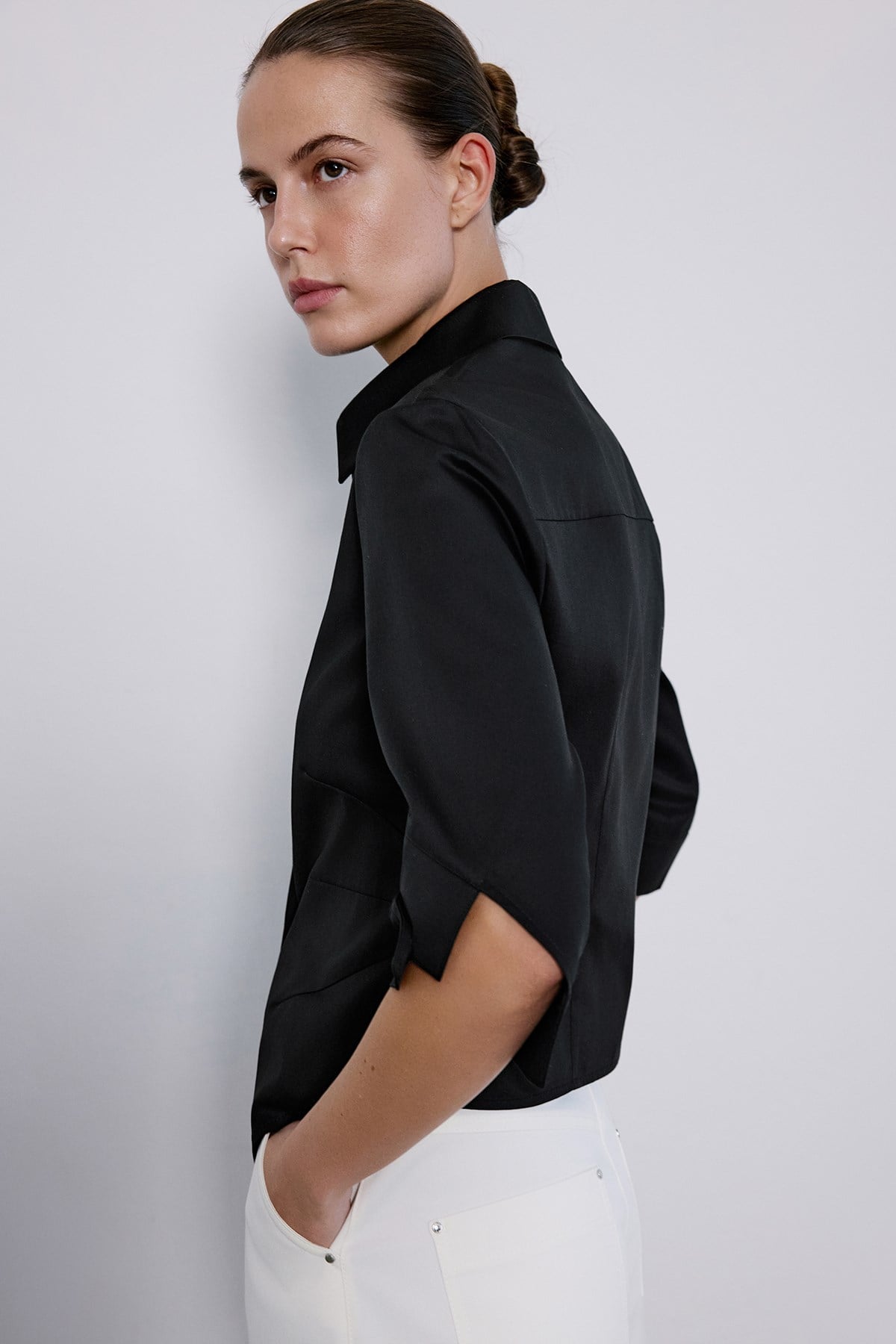 Three Quarter Sleeve Poplin Shirt