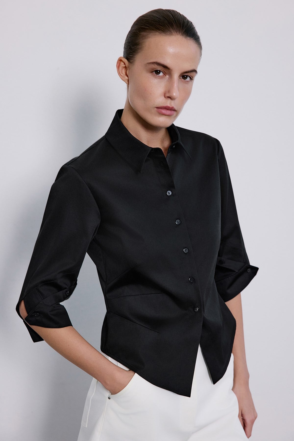 Three Quarter Sleeve Poplin Shirt