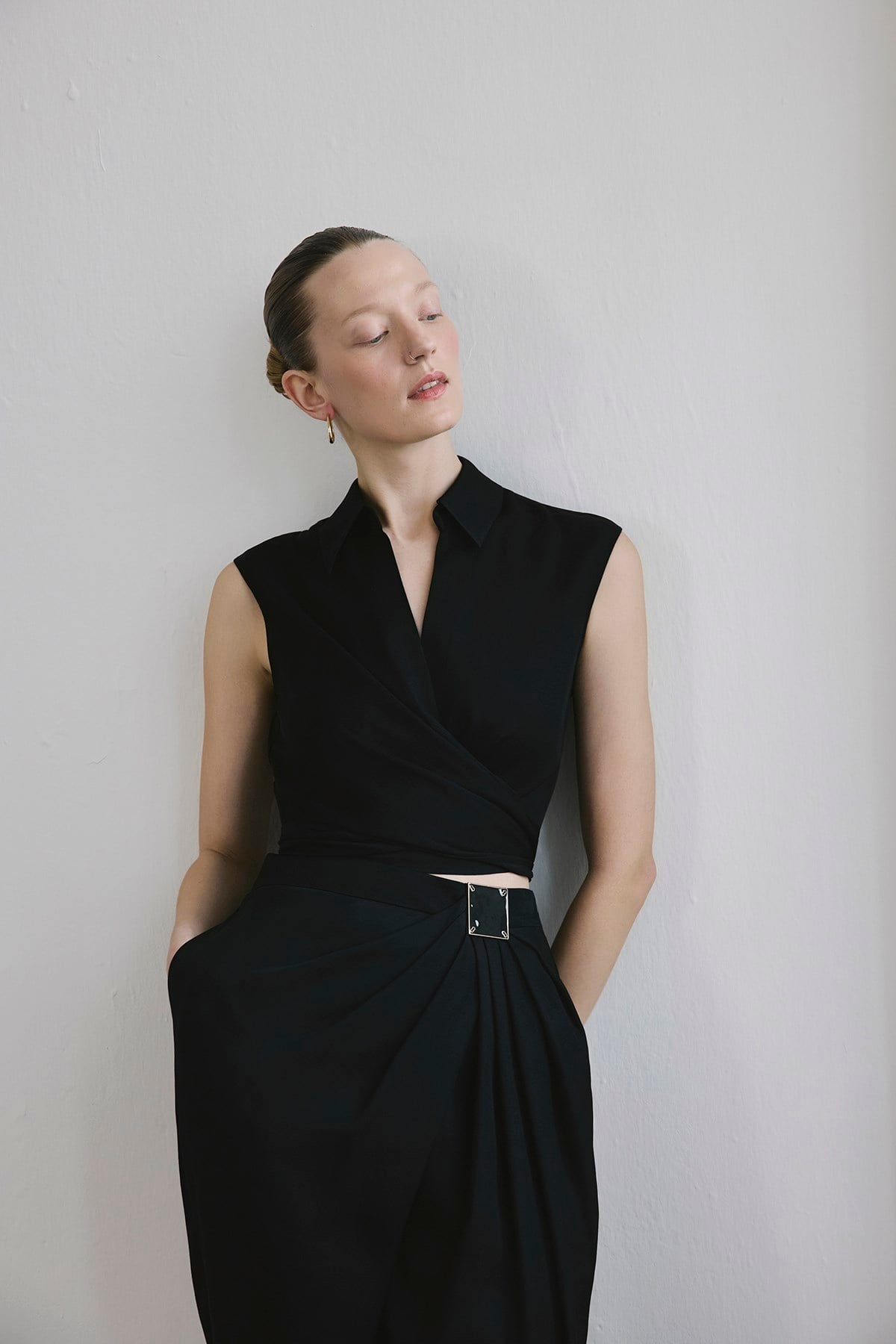Tie Front Linen Blend Vest