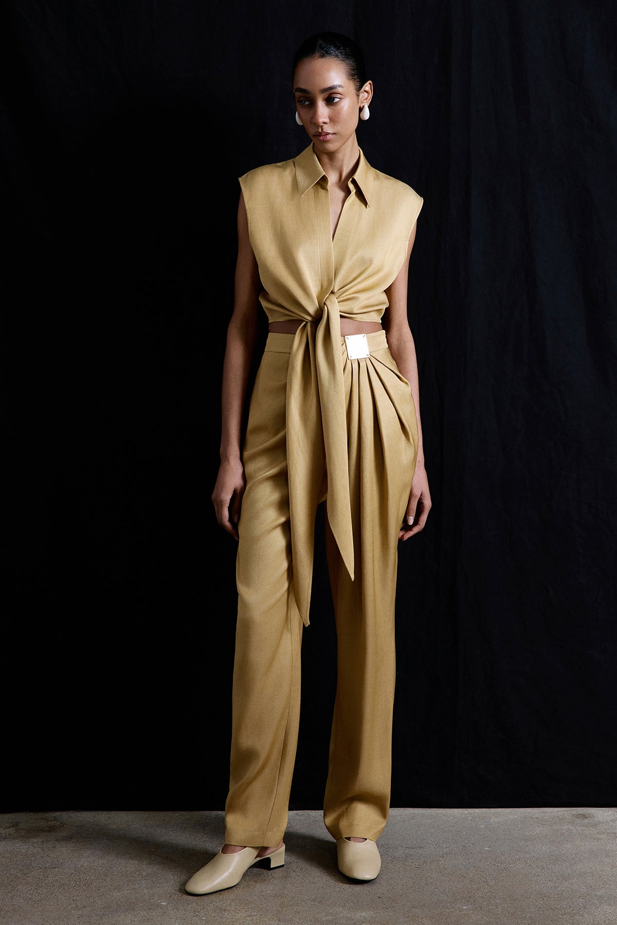 Tie Front Linen Blend Vest
