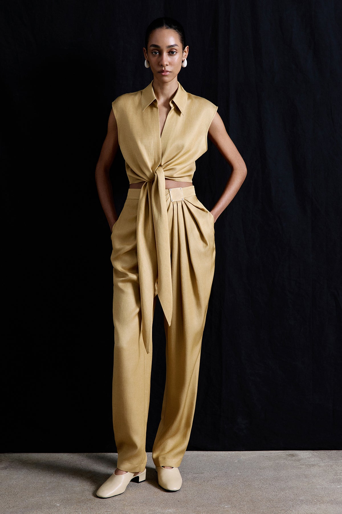 Tie Front Linen Blend Vest