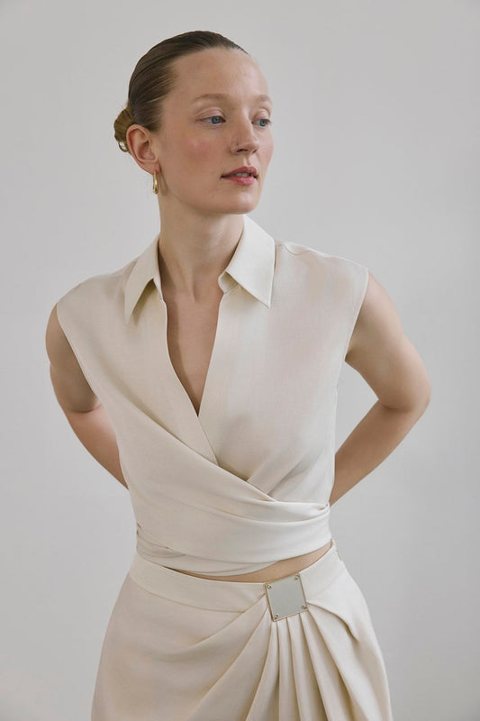 Tie Front Linen Blend Vest