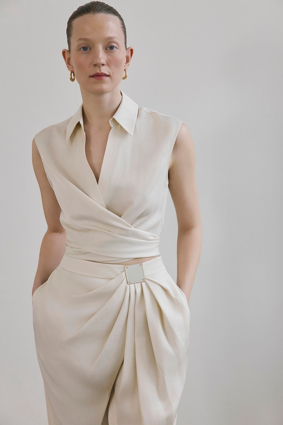 Tie Front Linen Blend Vest