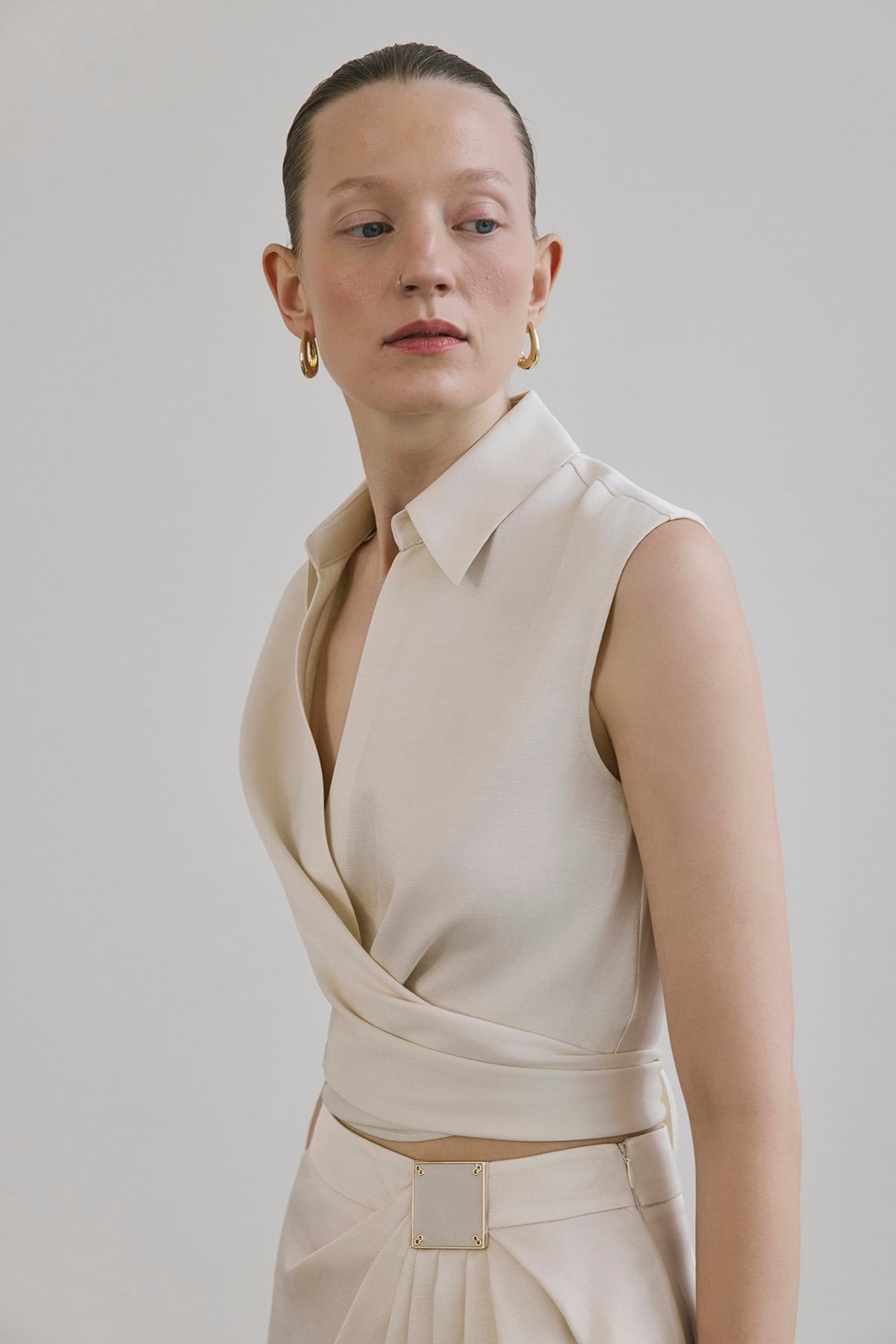Tie Front Linen Blend Vest