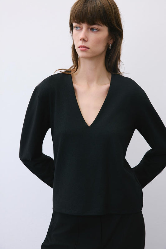 V-Neck Basic Knit Blouse