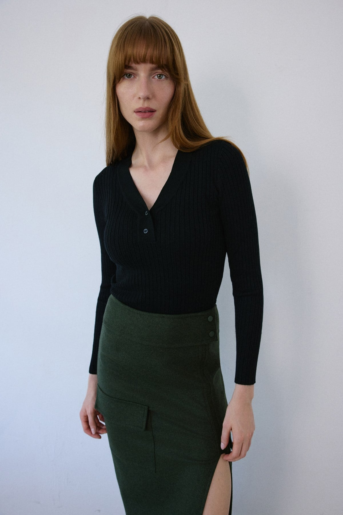 V Neck Ribbed Knit Sweater