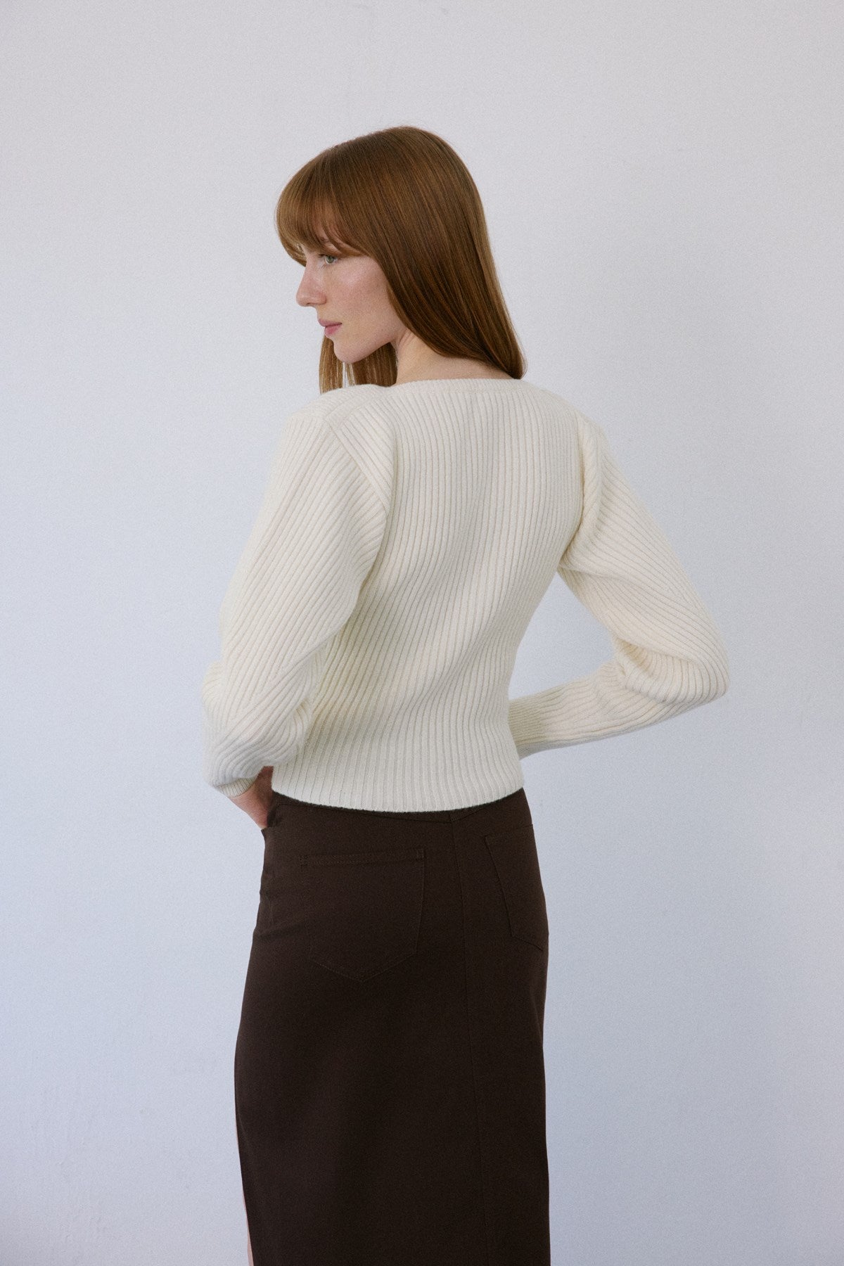 V Neck Ribbed Knit Sweater