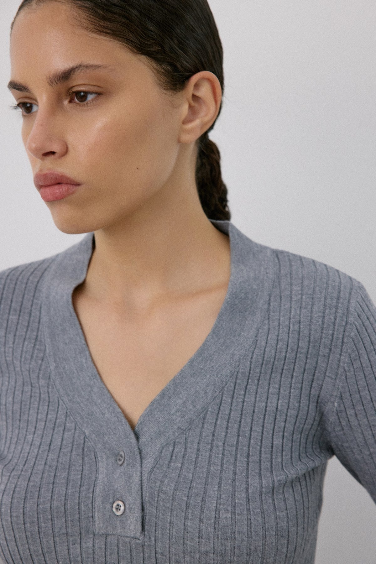 V Neck Ribbed Knit Sweater