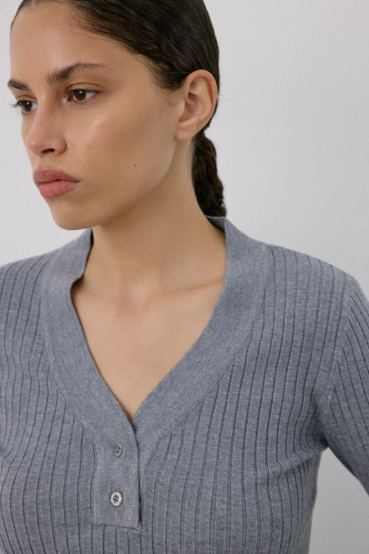 V Neck Ribbed Knit Sweater