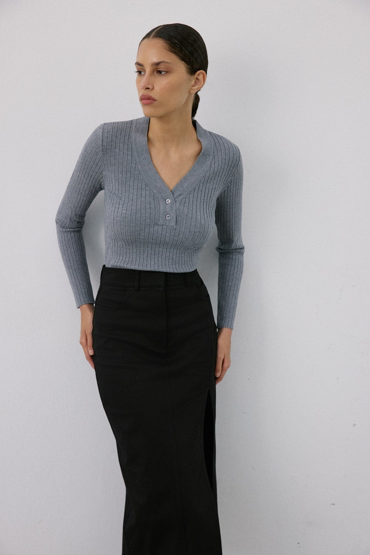 V Neck Ribbed Knit Sweater