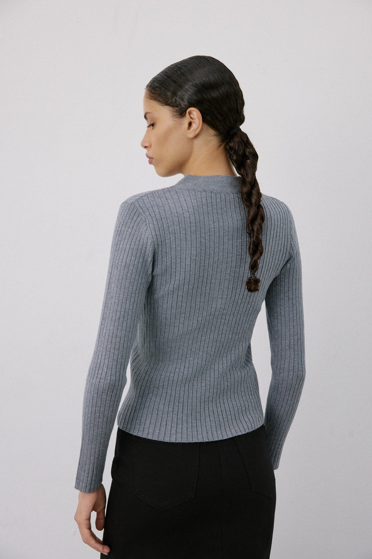 V Neck Ribbed Knit Sweater