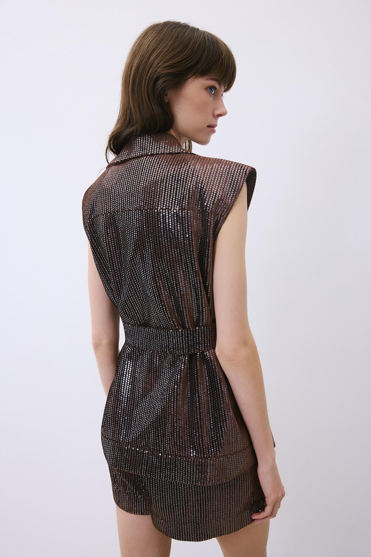 Velvet Sequin Belted Vest