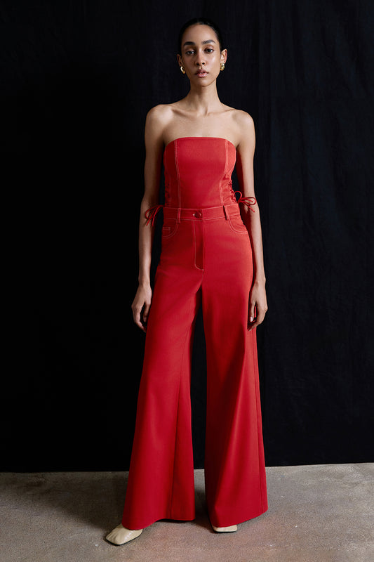Wide Leg Denim Textured Trousers