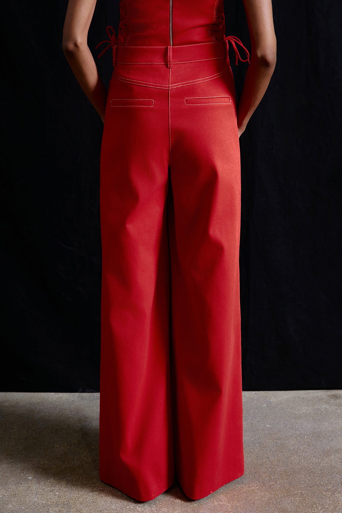 Wide Leg Denim Textured Trousers