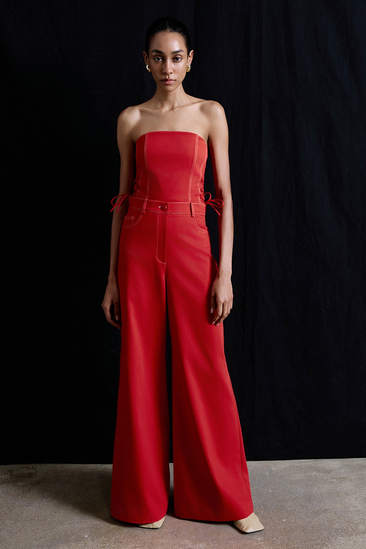 Wide Leg Denim Textured Trousers