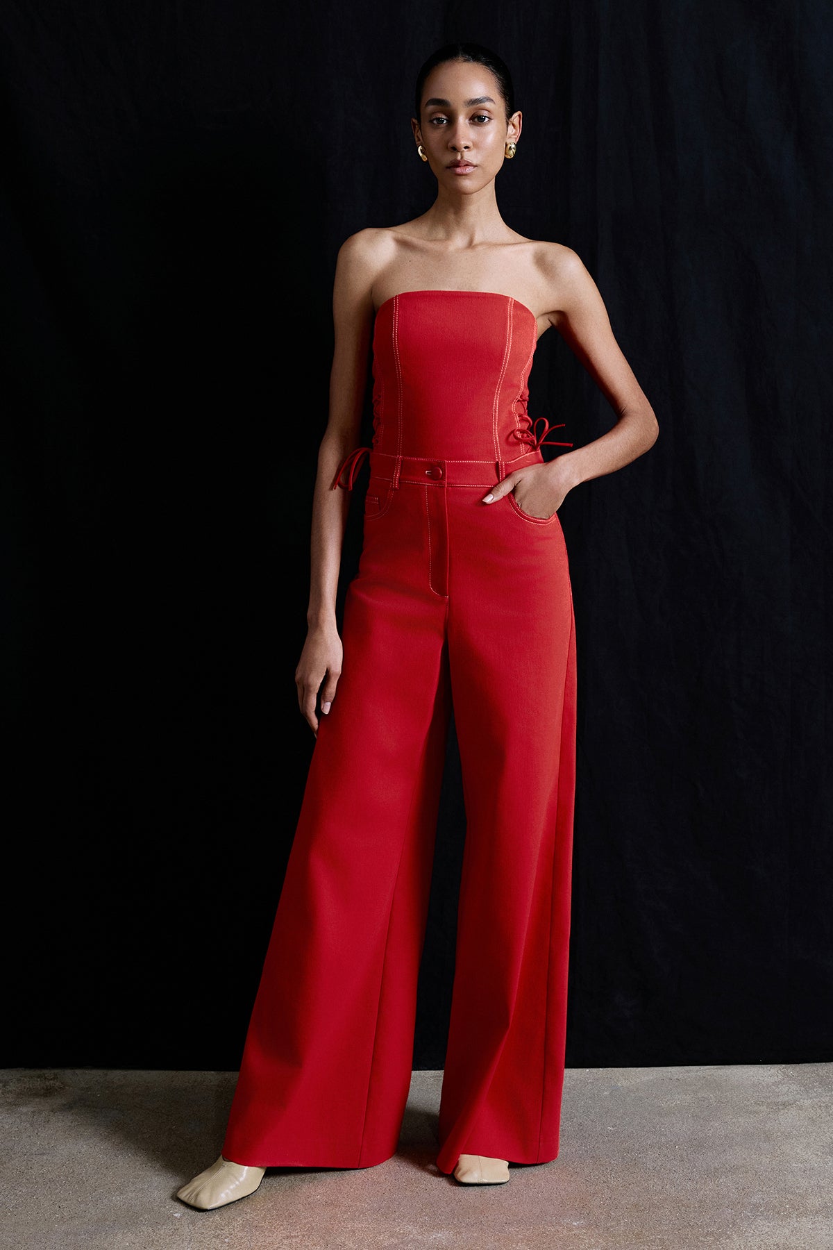 Wide Leg Denim Textured Trousers