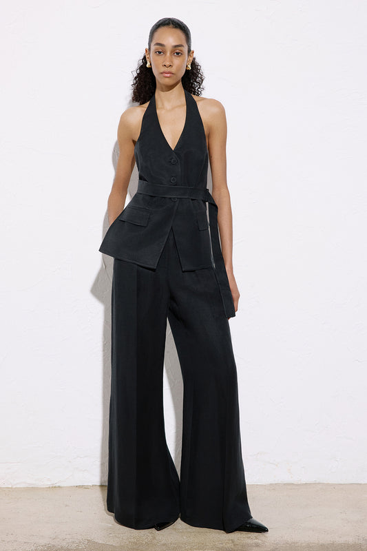 Wide Leg Linen Blend Trousers