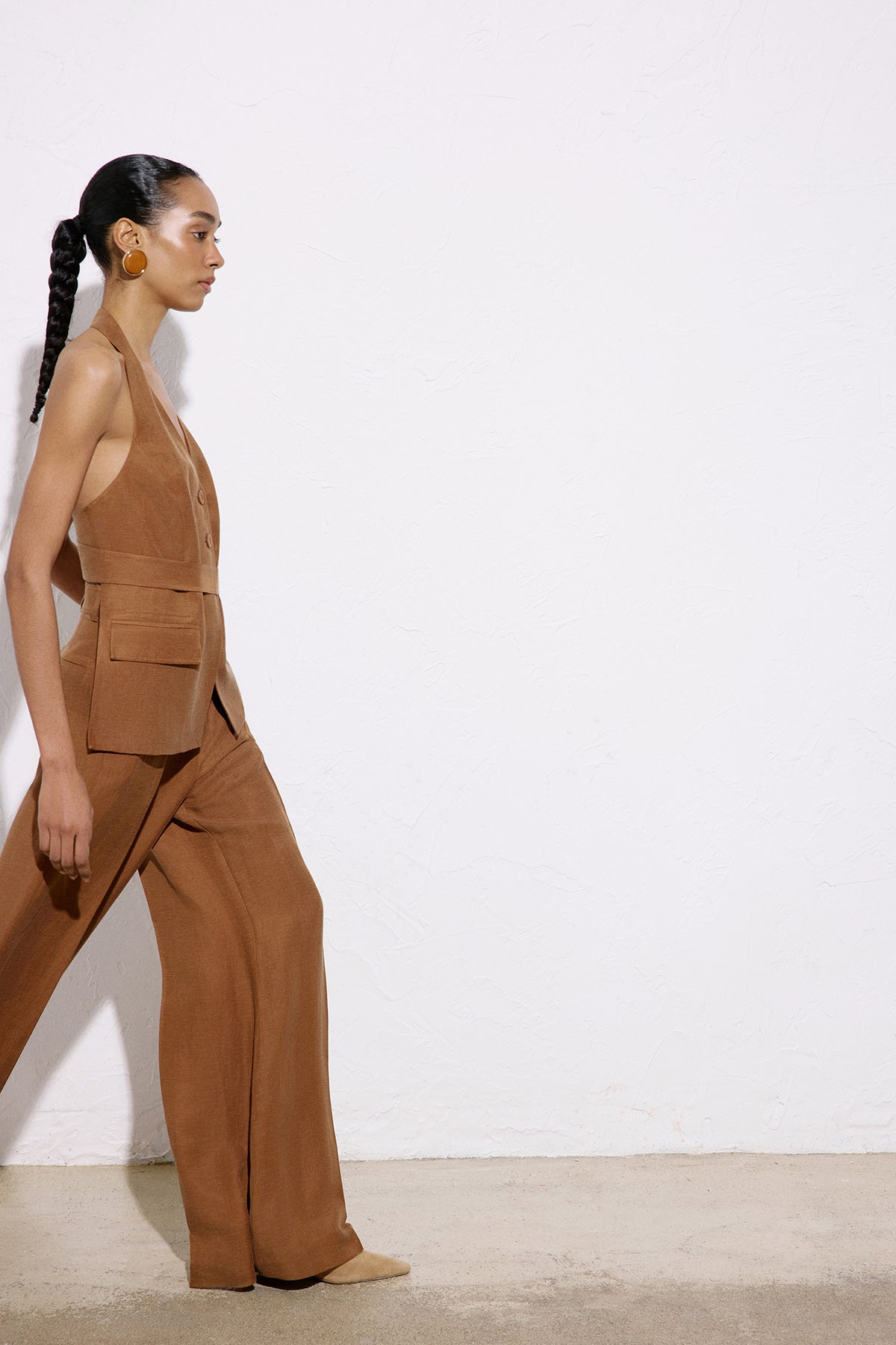 Wide Leg Linen Blend Trousers