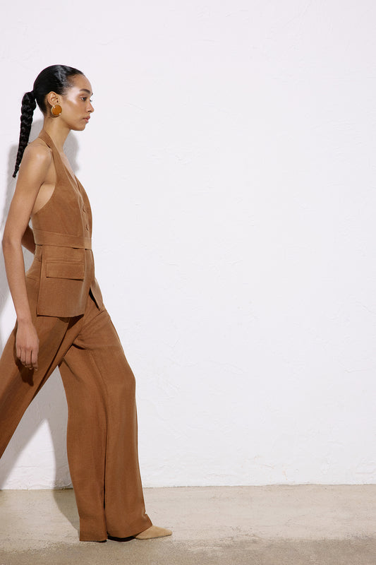 Wide Leg Linen Blend Trousers
