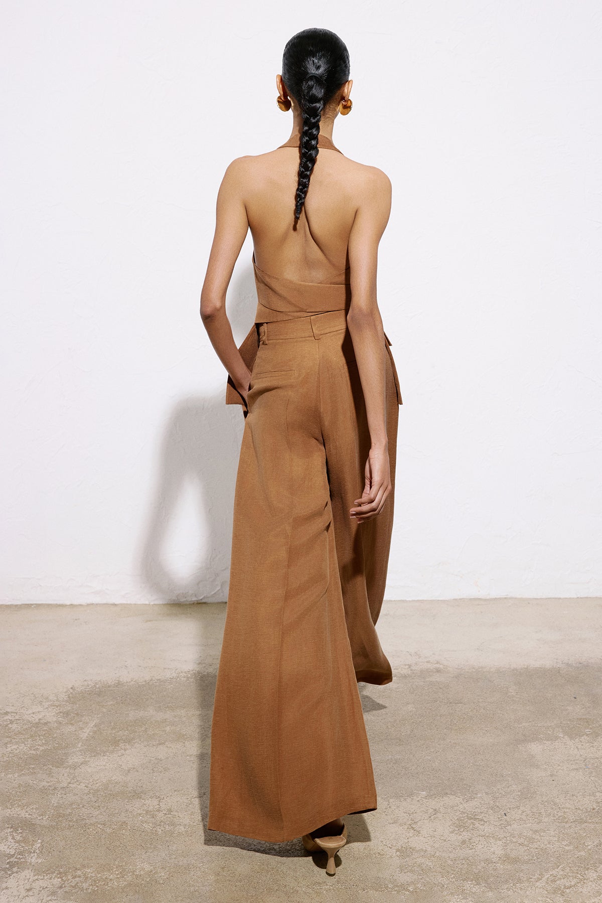 Wide Leg Linen Blend Trousers