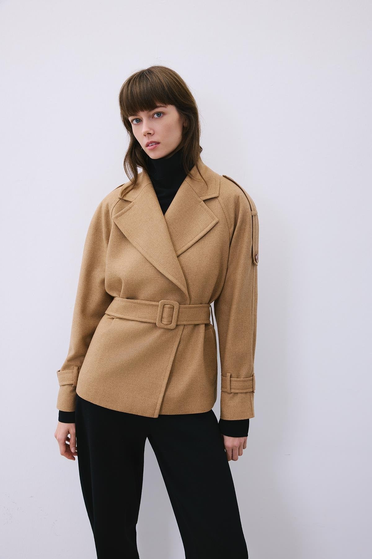Wool-Blend Belted Coat