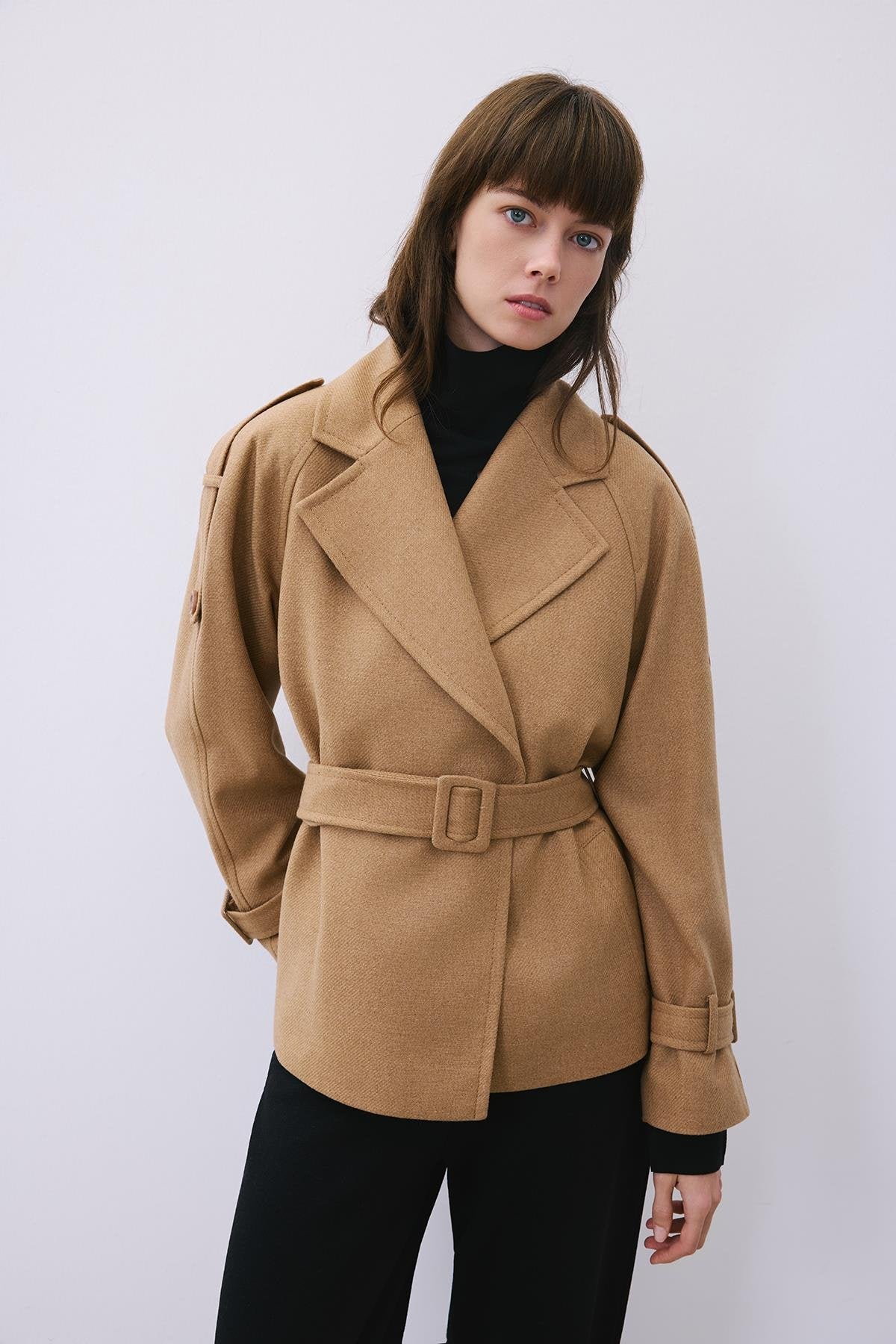 Wool-Blend Belted Coat