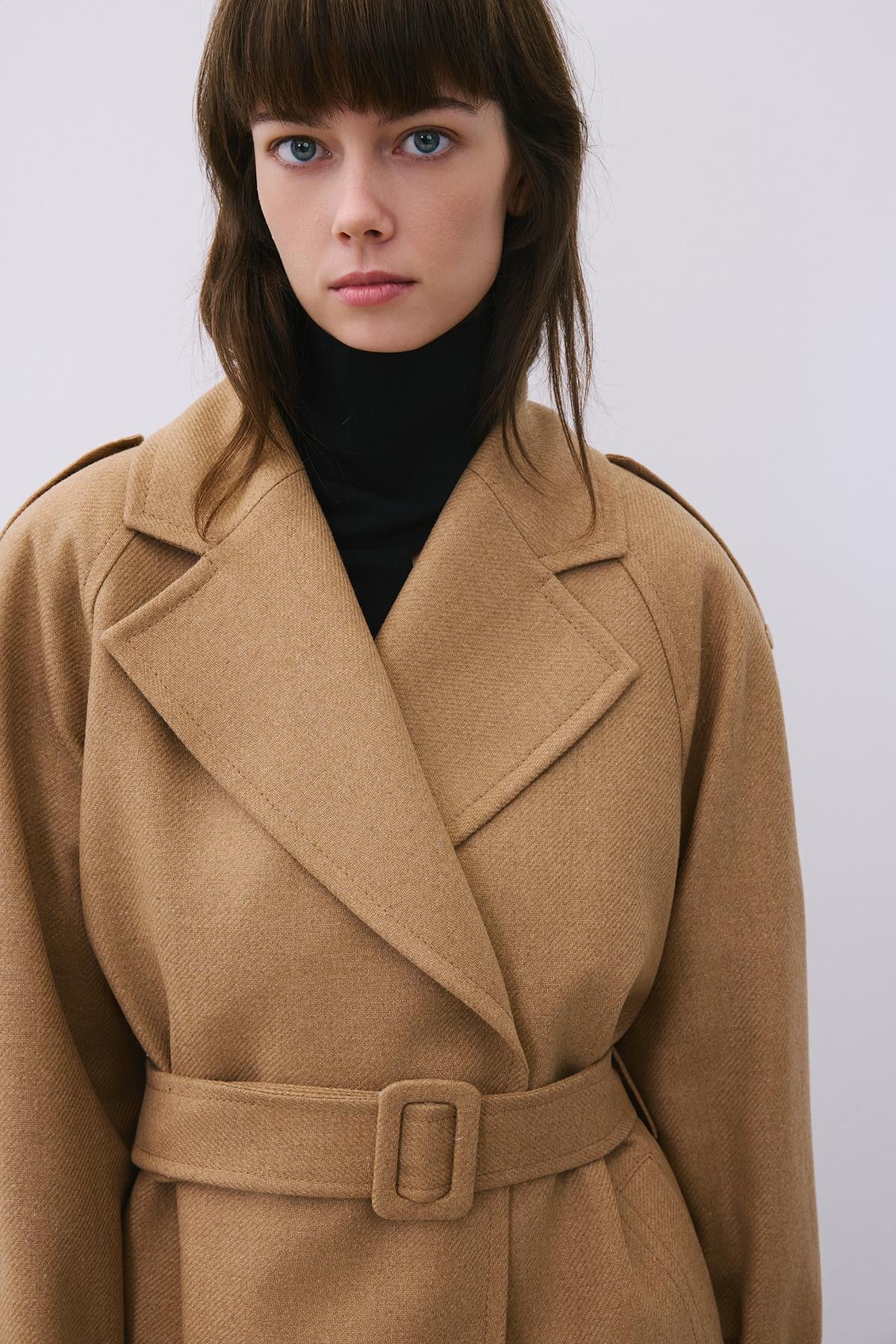 Wool-Blend Belted Coat