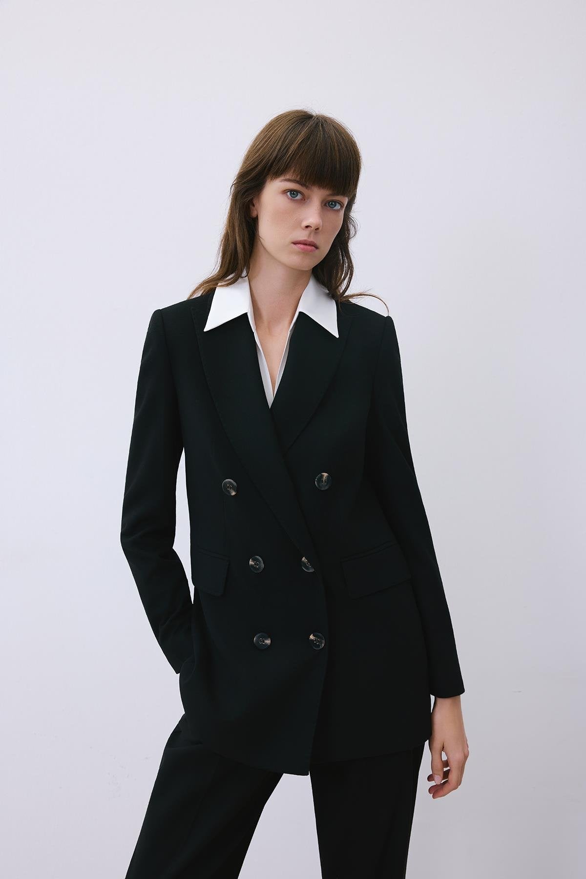 Gray Wool-Blend Double-Breasted Jacket