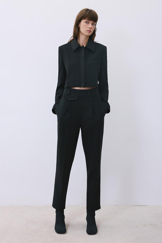 Wool-Blend Pleated High Waist Pants