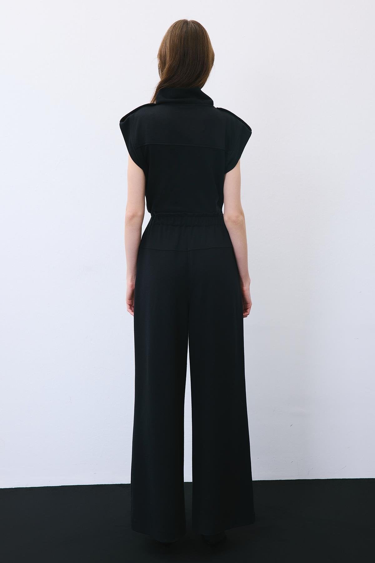 Wool-Blend Wide Leg Pants with Drawstring Waist
