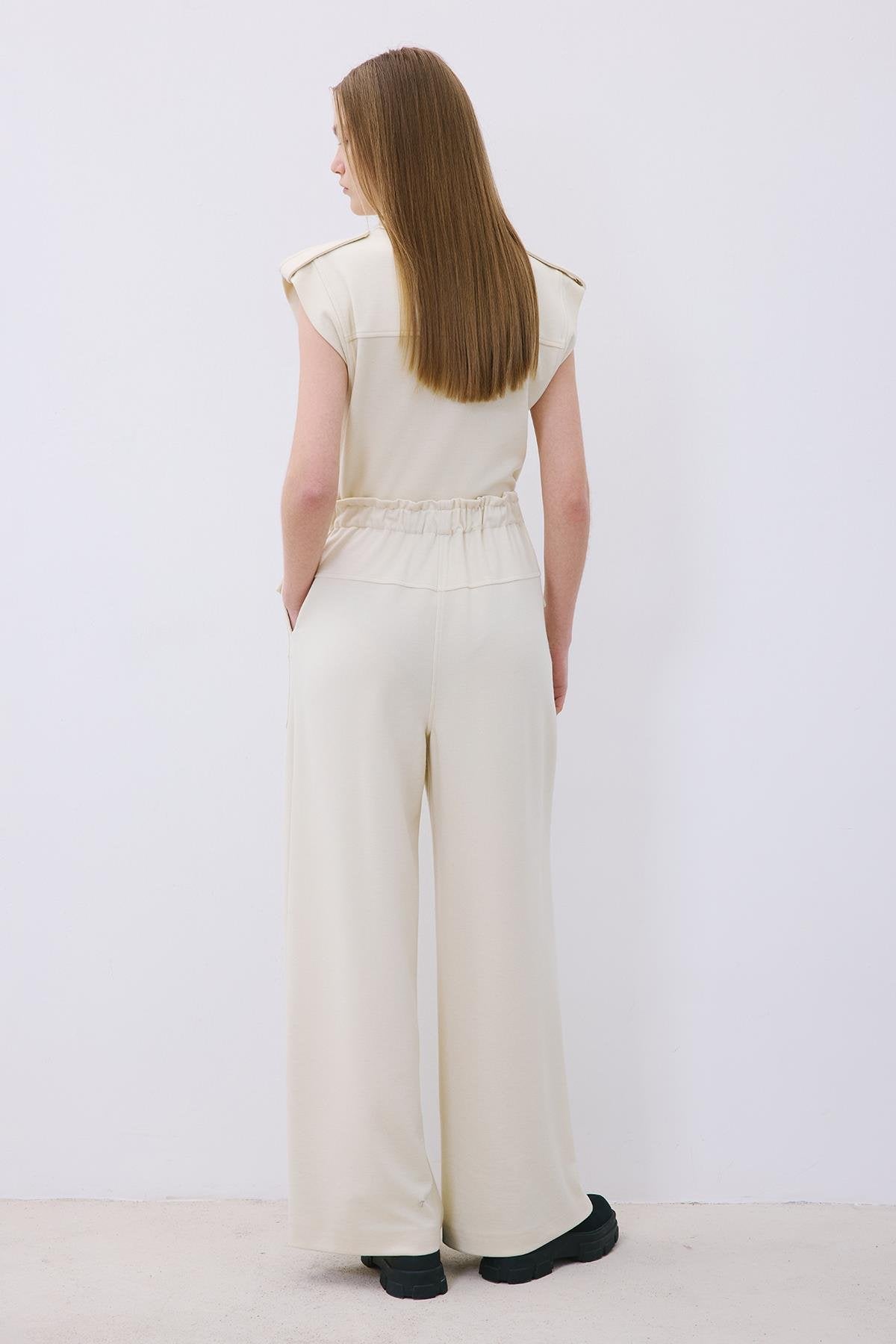 Wool-Blend Wide Leg Pants with Drawstring Waist