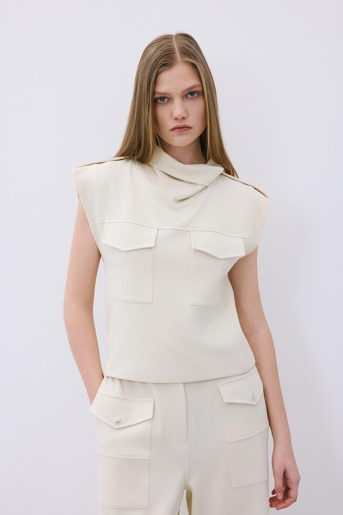 Wool Knit Blouse with Stitch Detail