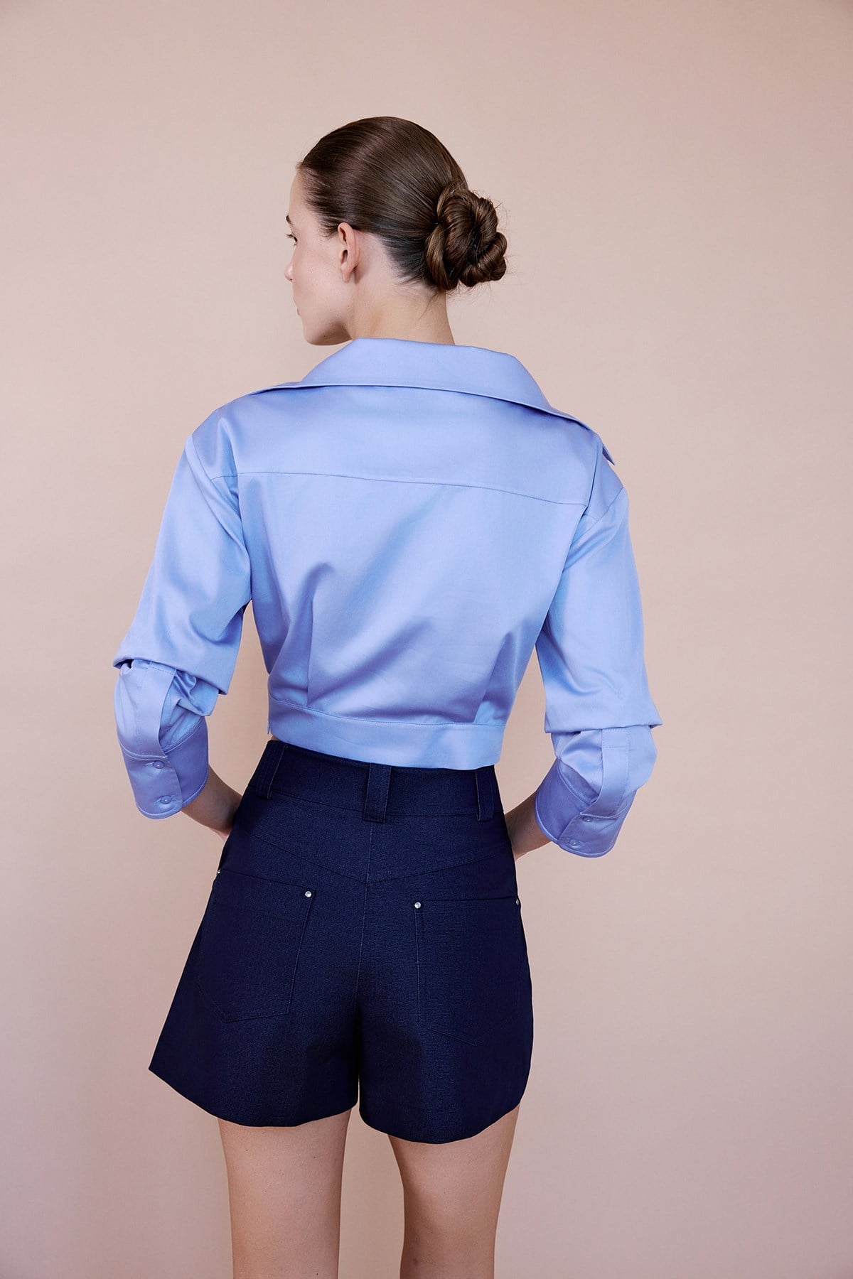 Wrap Collar Poplin Crop Shirt