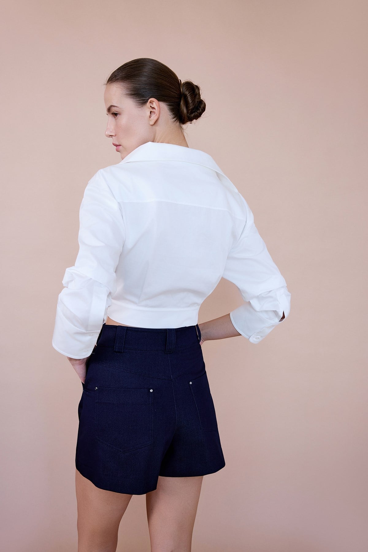 Wrap Collar Poplin Crop Shirt
