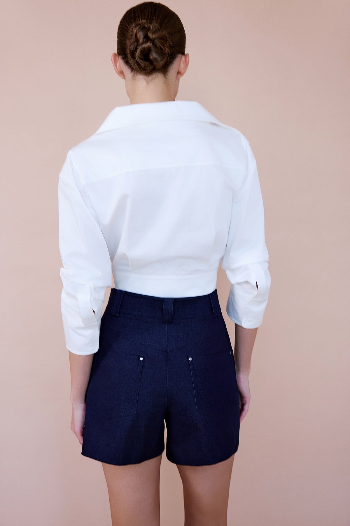 Wrap Collar Poplin Crop Shirt