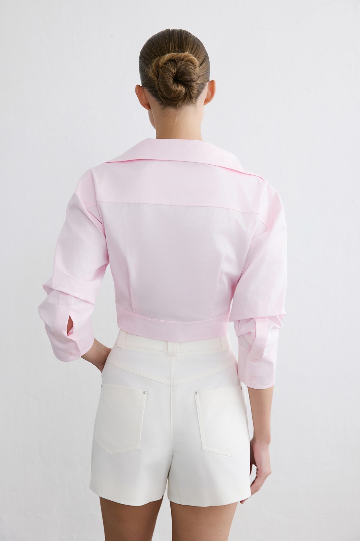 Wrap Collar Poplin Crop Shirt