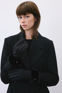 Black Faux Fur Detailed  Touchscreen Gloves