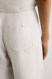 Beige Linen Blend High Waist  Trousers