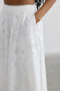 White Flared Midi  Skirt